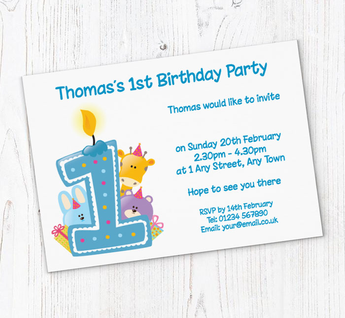 blue 1st birthday party invitations