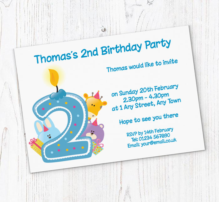 blue 2nd birthday party invitations