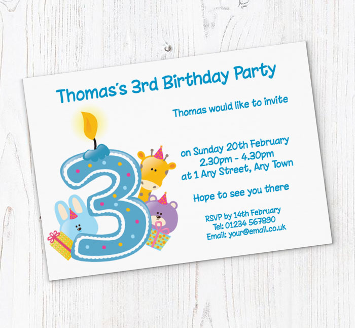 blue 3rd birthday party invitations