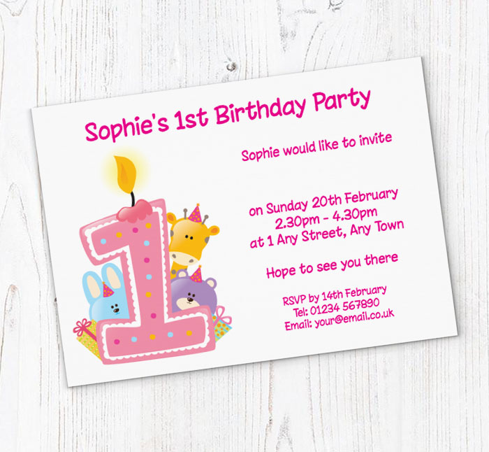 pink 1st birthday party invitations