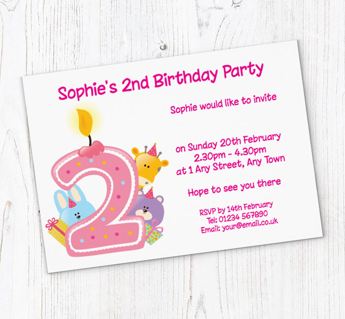 pink 2nd birthday party invitations