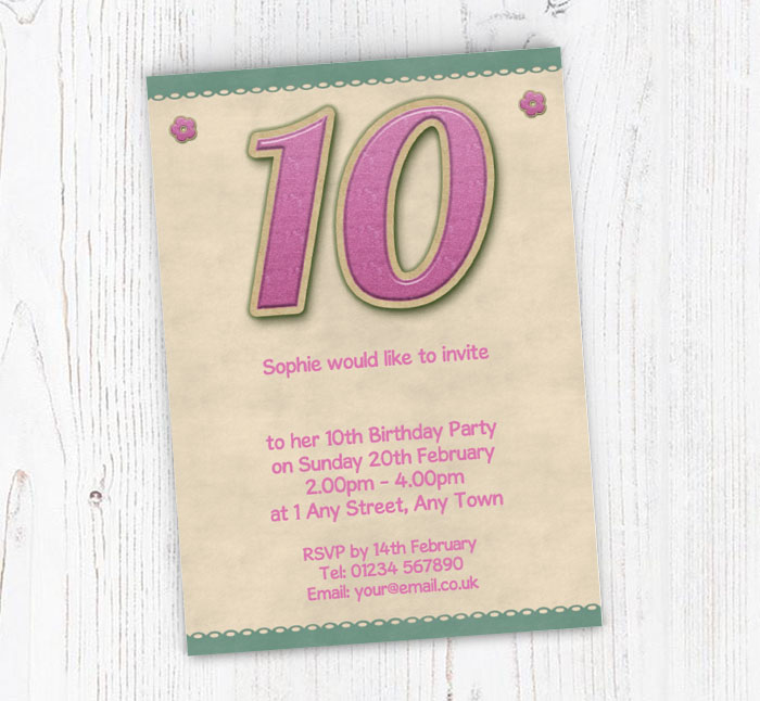 glitter style 10th birthday invitations