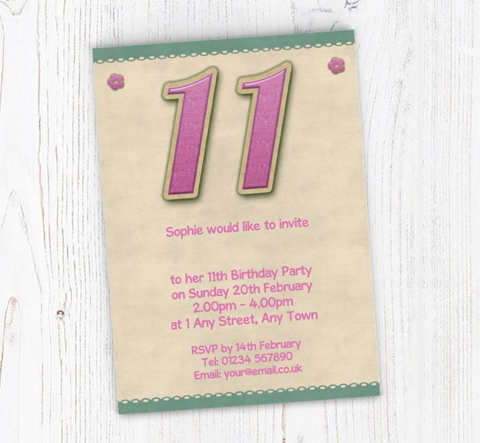 glitter style 11th birthday invitations