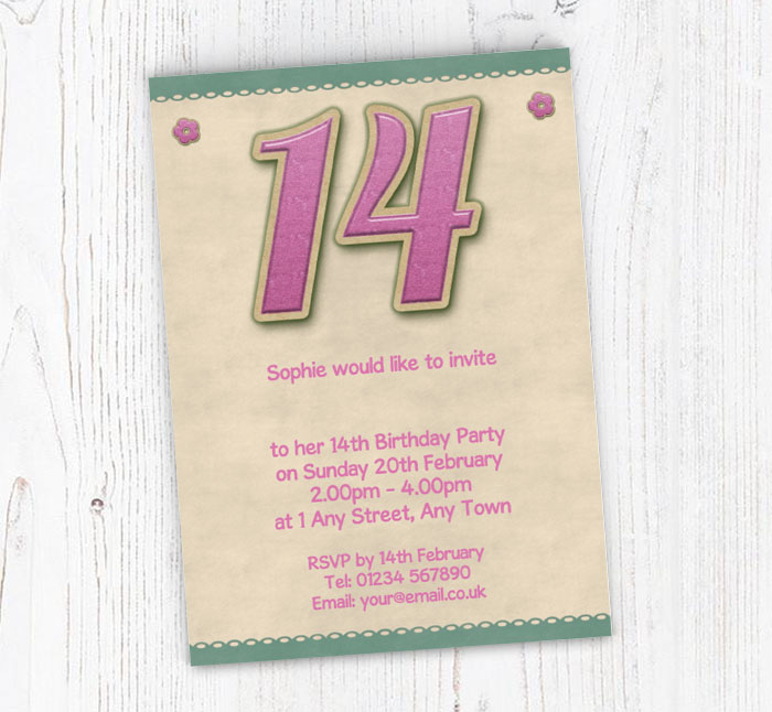 glitter style 14th birthday invitations