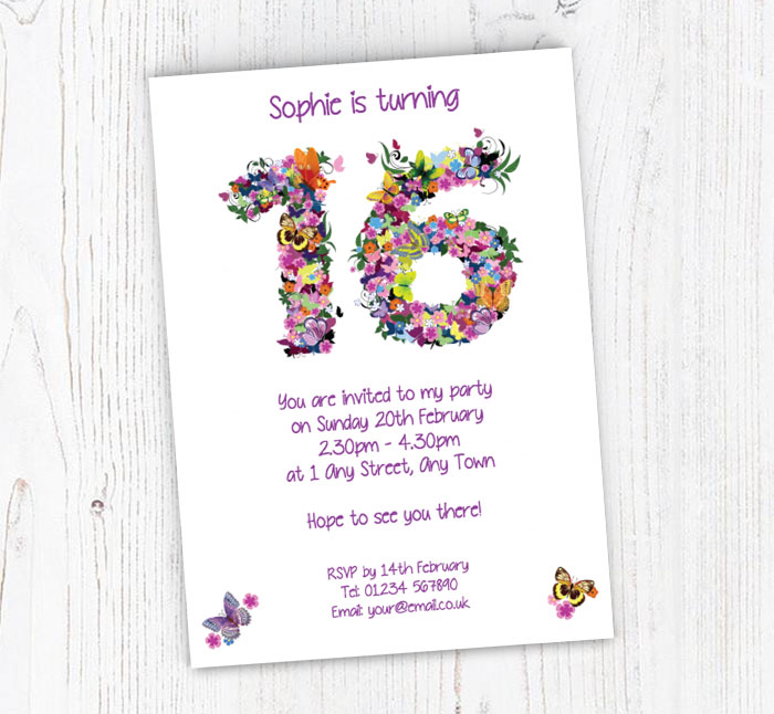 flowery 16th birthday party invitations