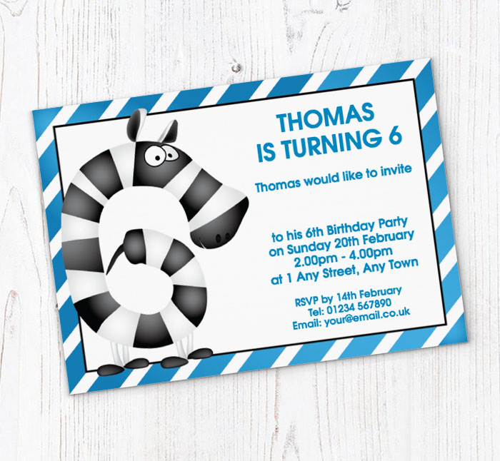 zebra 6th birthday party invitations