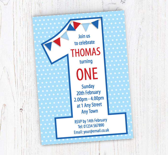 blue turning one party invitations