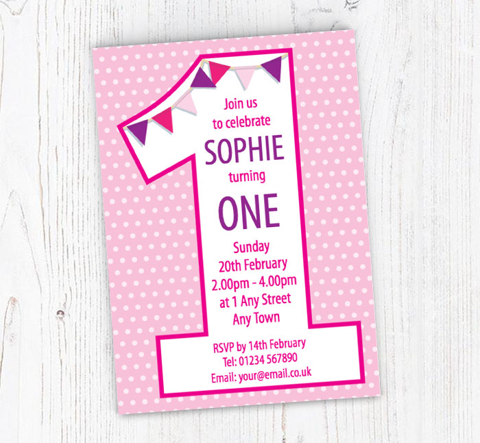 pink turning one party invitations