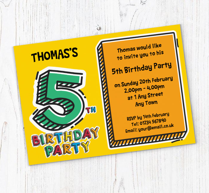 5th doodle birthday party invitations