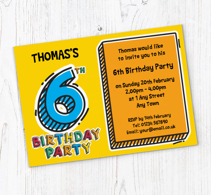6th doodle birthday party invitations