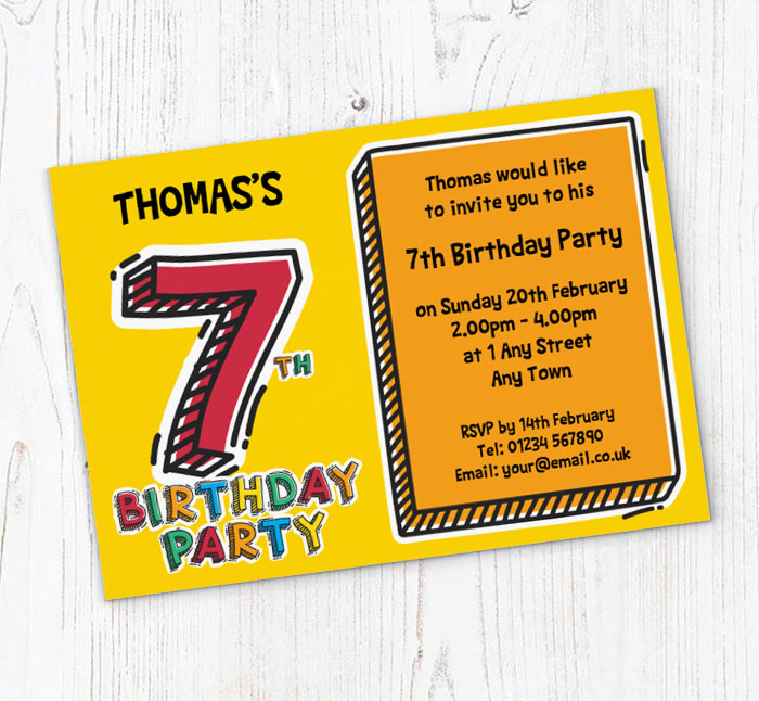 7th doodle birthday party invitations