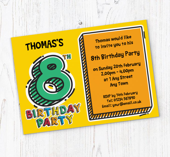 8th doodle birthday party invitations