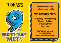 9th doodle birthday party invitations