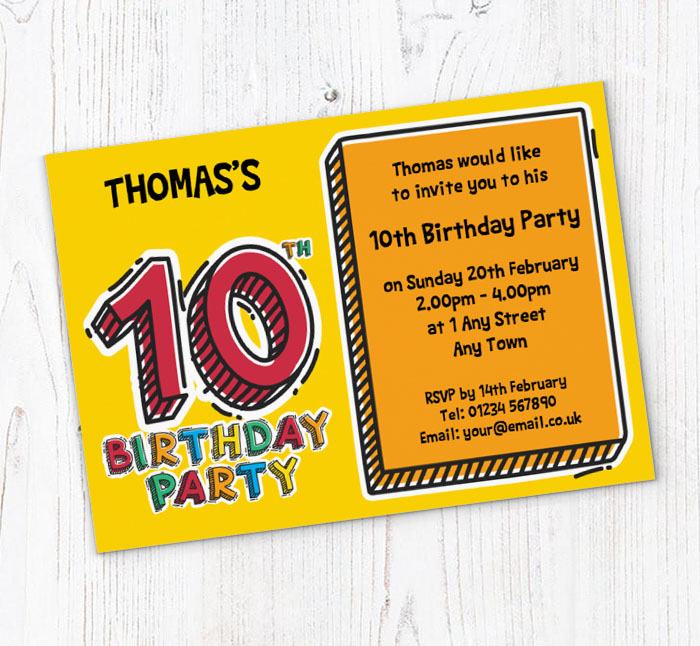 10th doodle birthday party invitations
