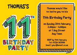 11th doodle birthday party invitations
