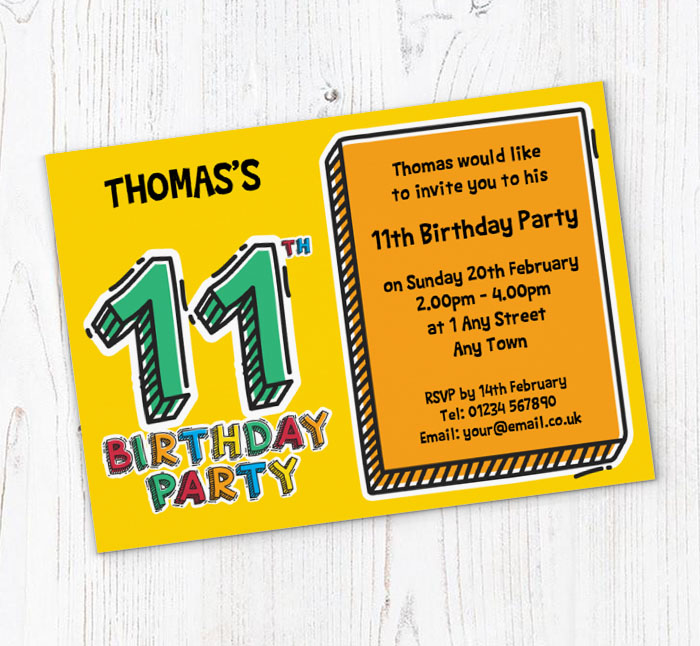 11th doodle birthday party invitations