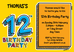 12th doodle birthday party invitations