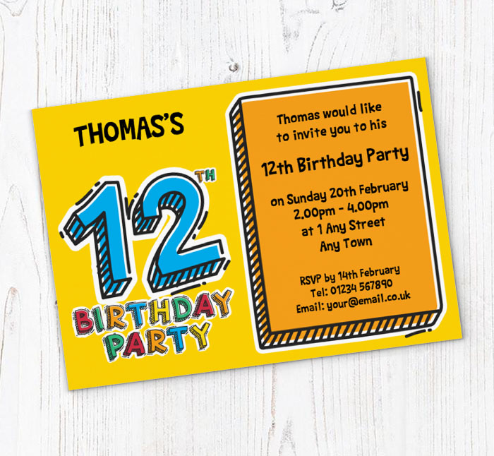 12th doodle birthday party invitations