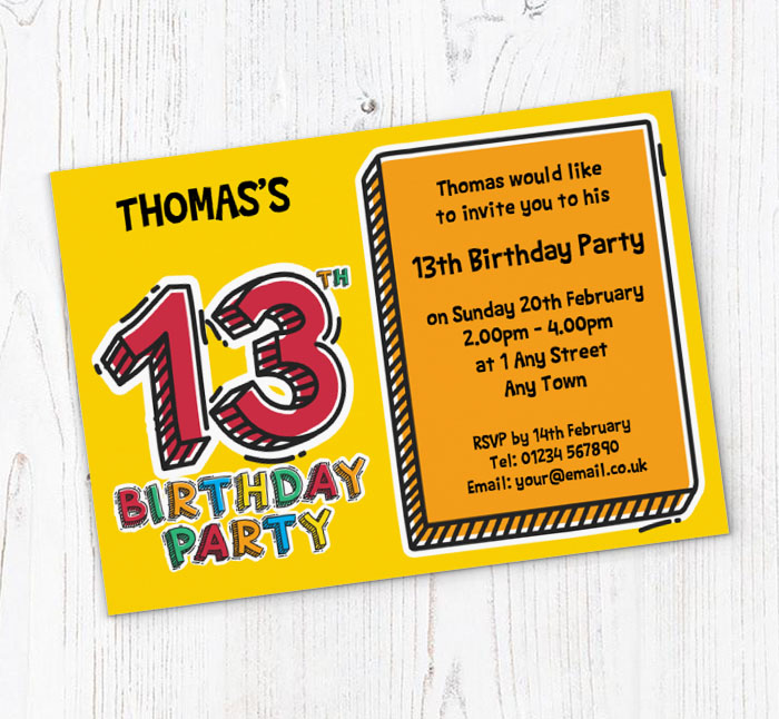 13th doodle birthday party invitations