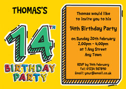 14th doodle birthday party invitations