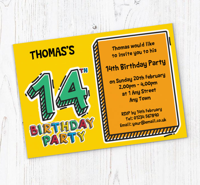 14th doodle birthday party invitations