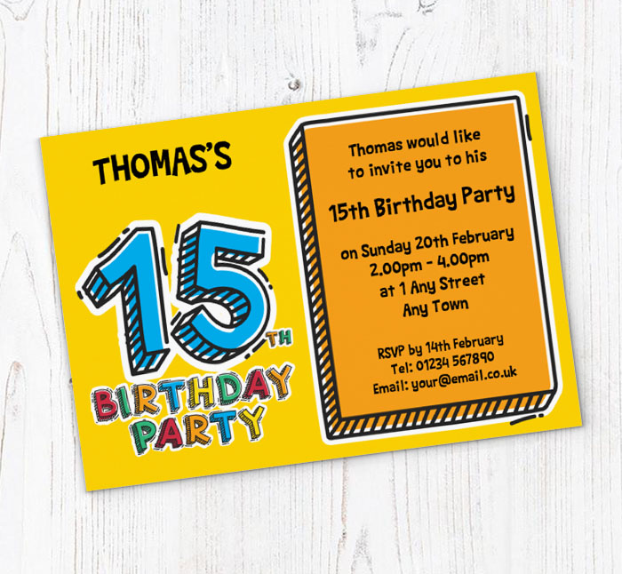 15th doodle birthday party invitations