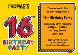 16th doodle birthday party invitations