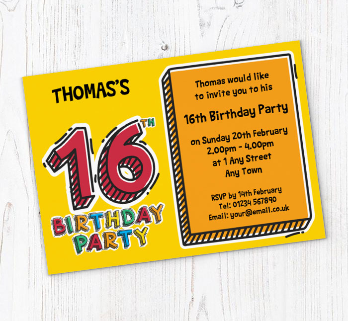 16th doodle birthday party invitations