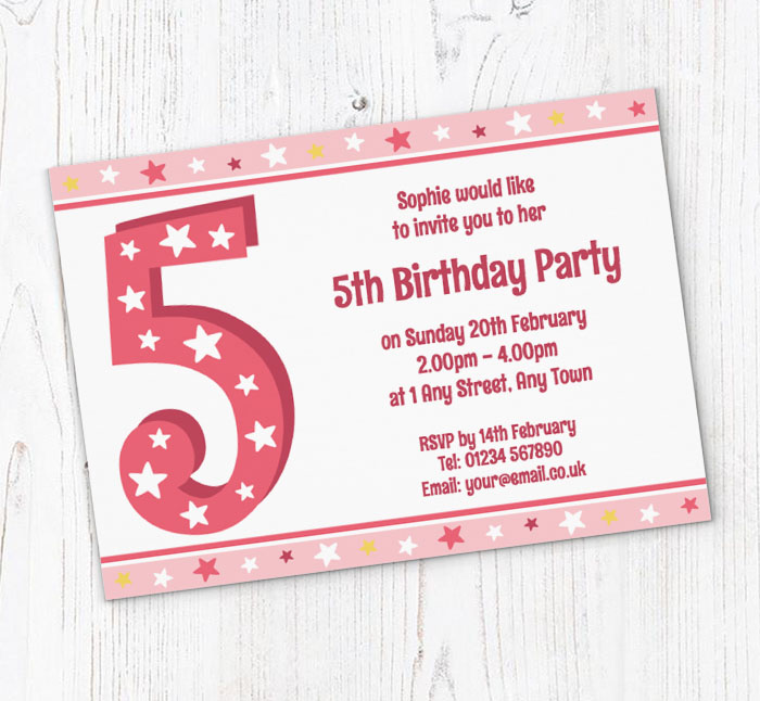 5th stars birthday party invitations