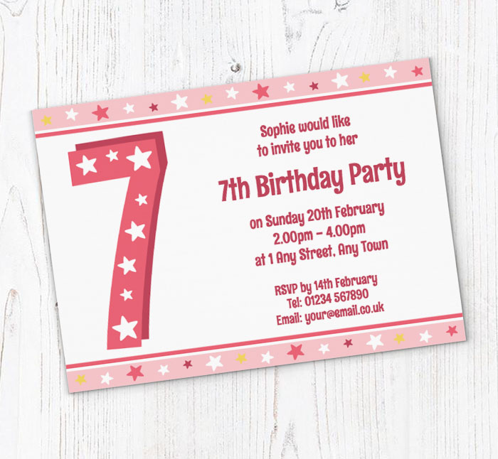 7th stars birthday party invitations