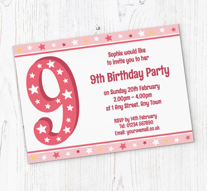 9th stars birthday party invitations