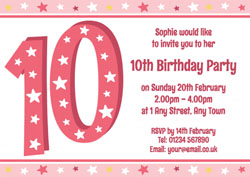 10th stars birthday party invitations