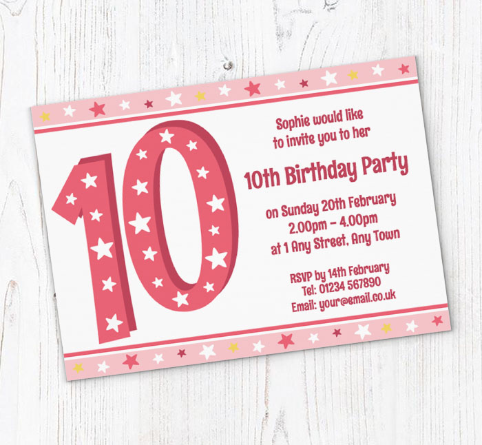 10th stars birthday party invitations