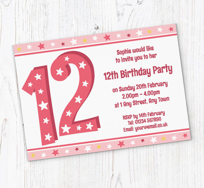 12th stars birthday party invitations