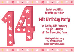 14th stars birthday party invitations