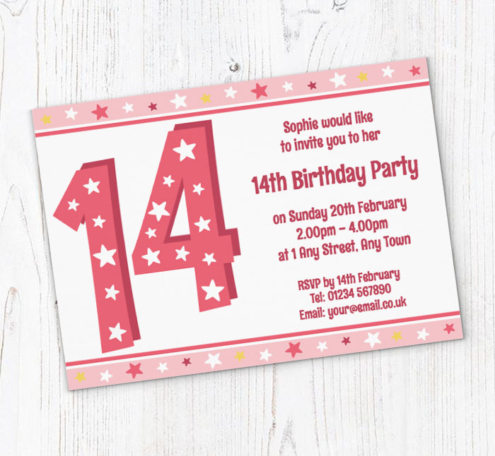 14th stars birthday party invitations