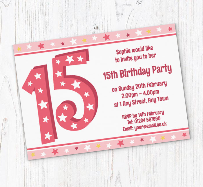 15th stars birthday party invitations