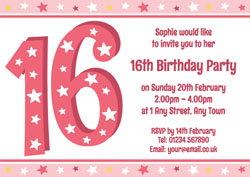 16th stars birthday party invitations