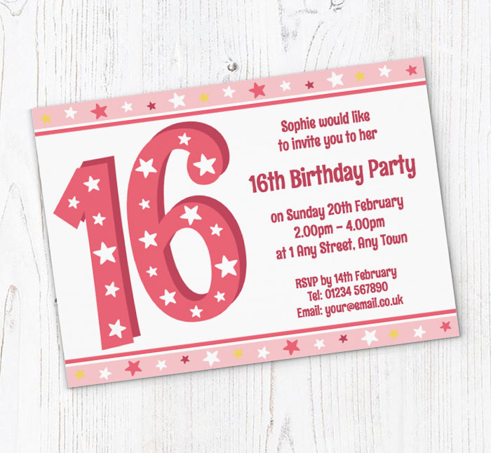 16th stars birthday party invitations