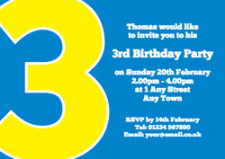 the big number 3 party invitations