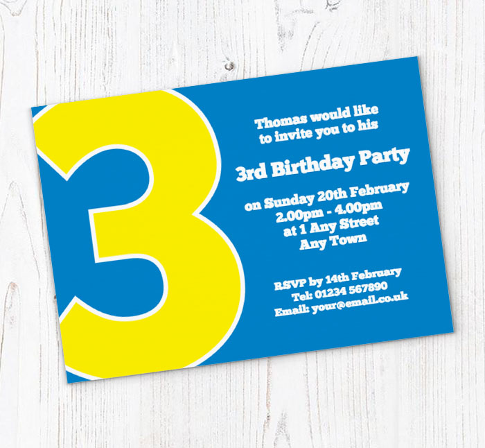 the big number 3 party invitations