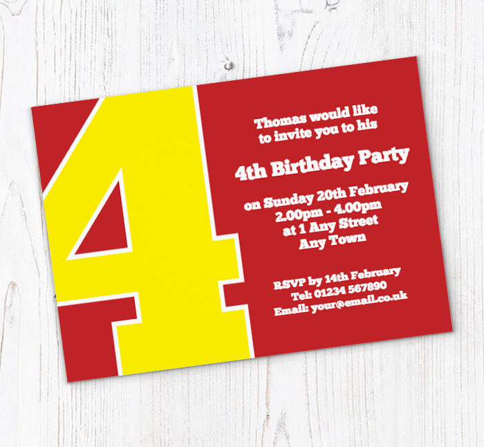 the big number 4 party invitations