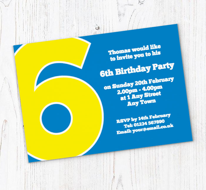 the big number 6 party invitations
