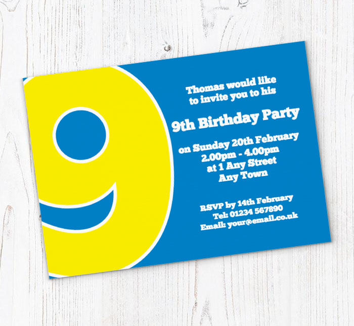 the big number 9 party invitations