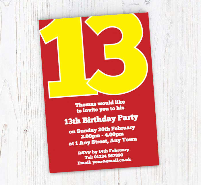 the big number 13 party invitations
