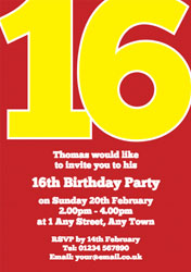 the big number 16 party invitations