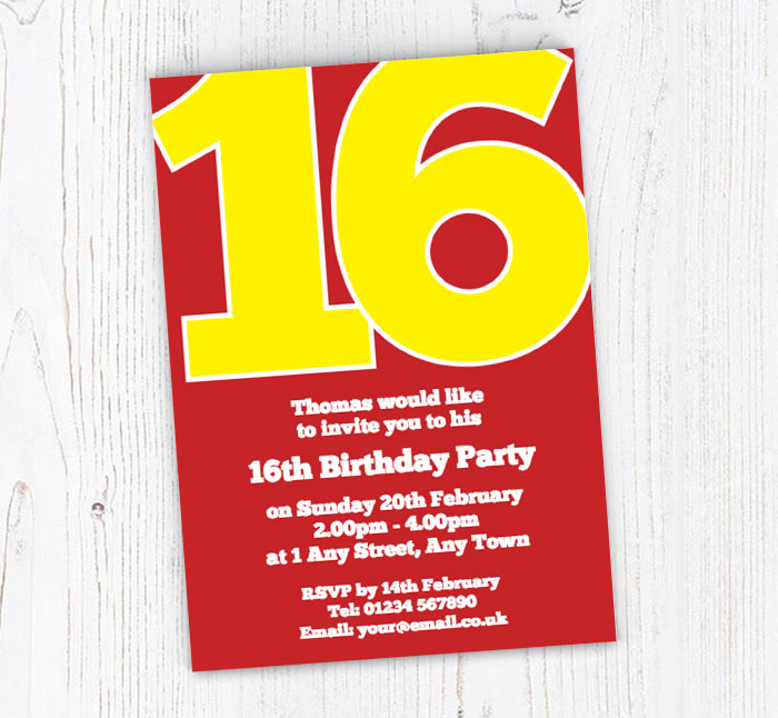 the big number 16 party invitations