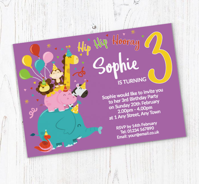 3rd animal birthday party invitations