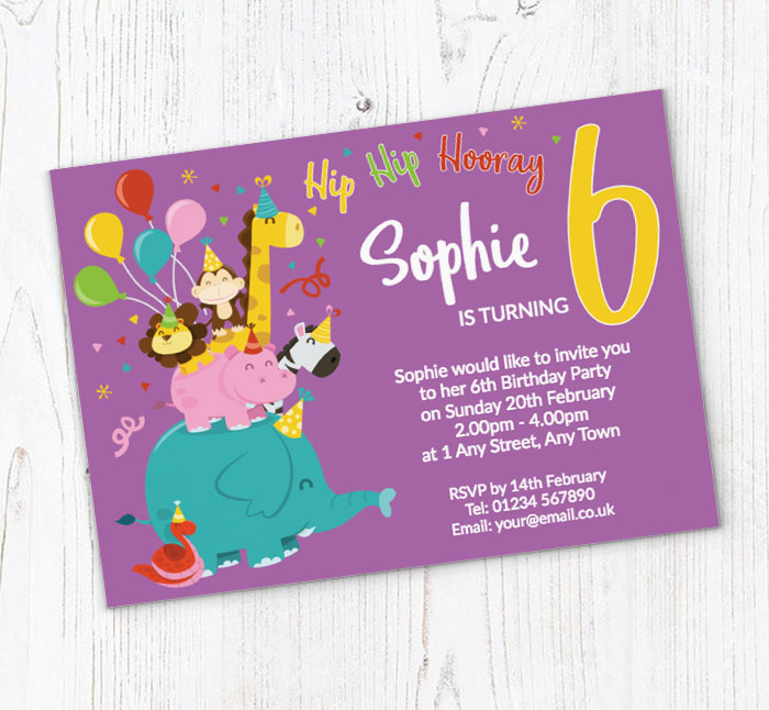 6th animal birthday party invitations