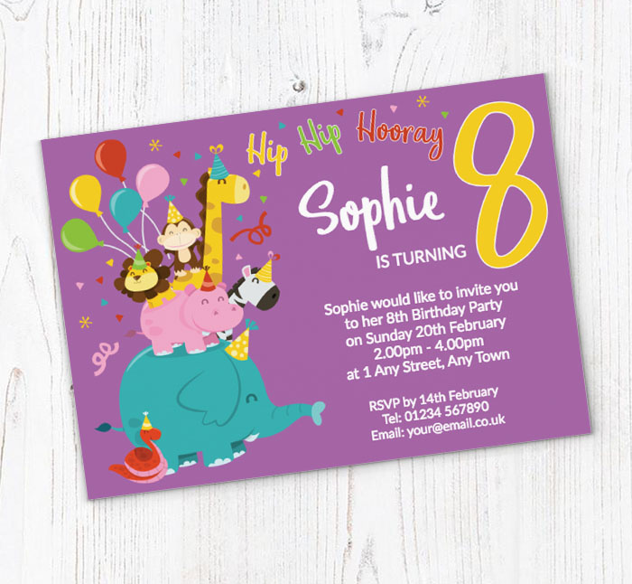 8th animal birthday party invitations